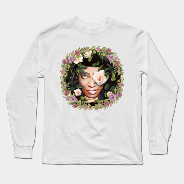 Floral Black Queen Long Sleeve T-Shirt by bubble_designer